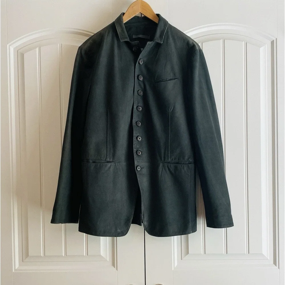 John Varvatos Cutaway Goat Suede Sport Jacket Coat Charcoal Gray Men's‎ Size 48